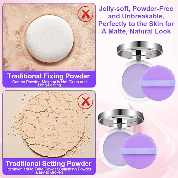 2PCS Oil Control Face Pressed Powder，zxbaers Chillab Lavender Matte Powder，Matte Smooth Setting Powder Makeup, Waterproof Long Lasting Finishing Powder, Flawless Lightweight Face Cosmetics
