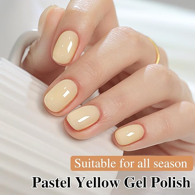 Double Rhythm 0.50 OZ Translucent Gel Polish Same Color Same Bottle Sheer Pastel Neutral Natural Milky 15 ML Jelly UV Nail Art DIY at Home (Yellow-A1625)