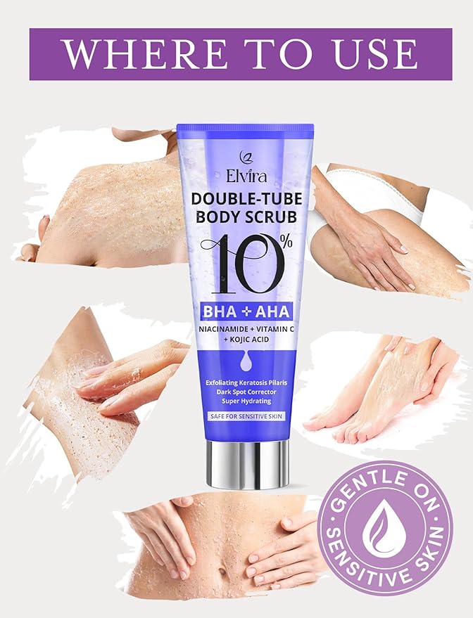 Elvira KP Bump Eraser Foot & Body Scrub, Exfoliating Scrub for Keratosis Pilaris, Smooth Skin with 10% AHA BHA & Niacinamide, Deep Moisturizing Cleanser for All Skin Types, Exfoliante para el Cuerpo