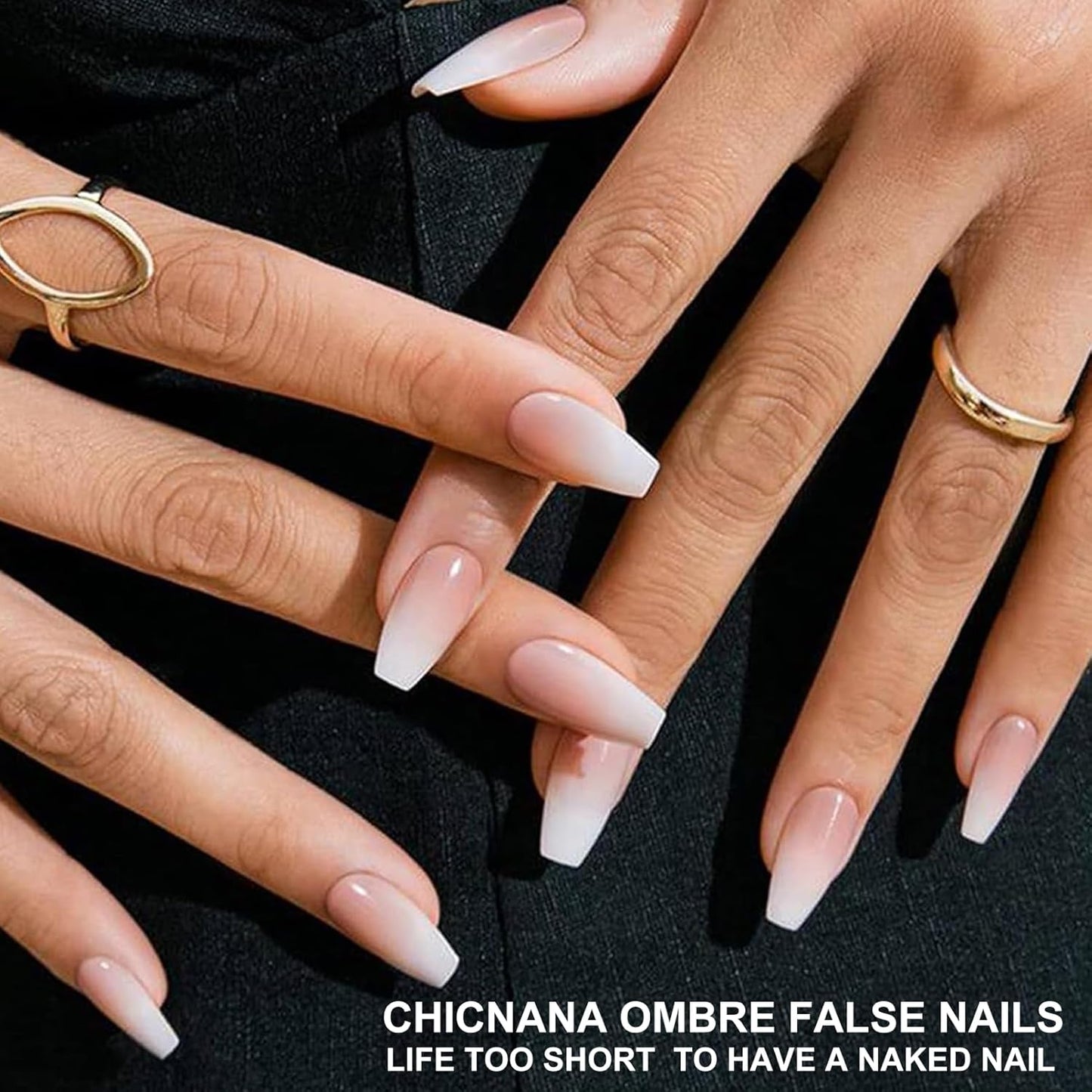 240Pcs False Nails Kit, Ombre Short Coffin Ballerina Press On Nails Pink White Gradient Soft Gel False Nail Tips Salon Perfect Fake Nails Kit Gift for Women Extensions DIY (Coffin)