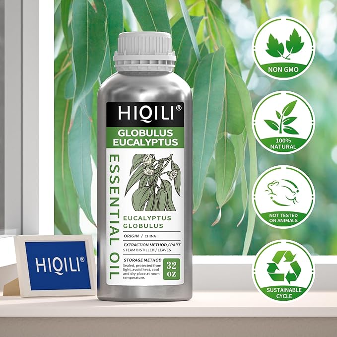 HIQILI Eucalyptus Essential Oil for Spray, Diffuser & Skin, 100% Pure Undiluted - 32 Fl Oz