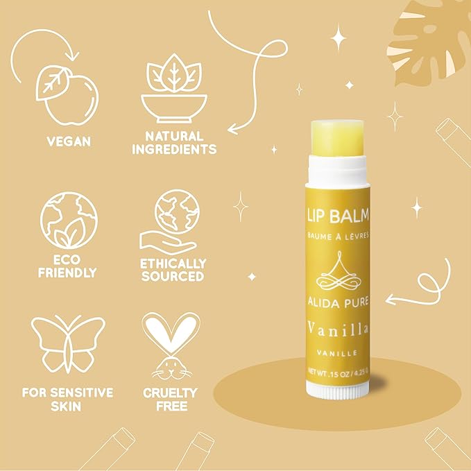 Vanilla Lip Balm Collection, Vegan Lip Balm Set, Beeswax Free, with Avocado Oil, Organic Jojoba Oil, and Vitamin E, Natural Moisturizer for Dry, Chapped Lips, 3 Tube Set