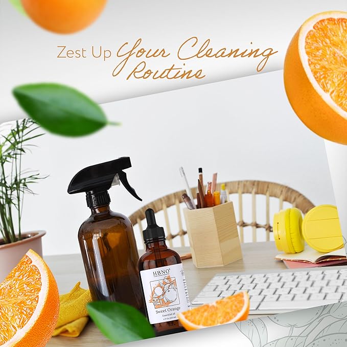 HBNO California Bottled Orange Essential Oil 4 fl oz (120ml) Value Size - Natural Orange Oil, Cold Pressed - Perfect for Cleaning, Aromatherapy, DIY, Soap & Diffuser