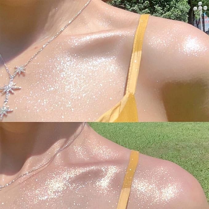Highlighter Powder Spray, Longwear Glitter Spray for Body, Face, Hair, Shimmer Powder High Gloss Loose Powder Makeup Mist for Festive Party, Stage Shows, Nightclubs, Bar(1#Pearl White)