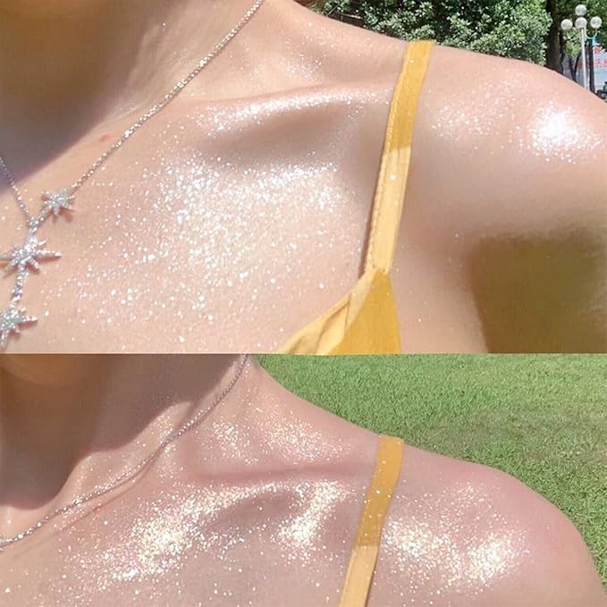 Highlighter Powder Spray, Longwear Glitter Spray for Body, Face, Hair, Shimmer Powder High Gloss Loose Powder Makeup Mist for Festive Party, Stage Shows, Nightclubs, Bar(2#Champagne)
