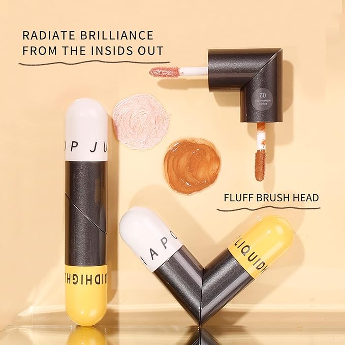 AKARY Liquid Highlighter Makeup for Face Body, Contour Foundation Illuminator Boom Stick, Two-color Highlight Shade Longwear Shimmer Glow Makeup, Valentine's Day gift (02 Sakura Powder + Warm Brown)