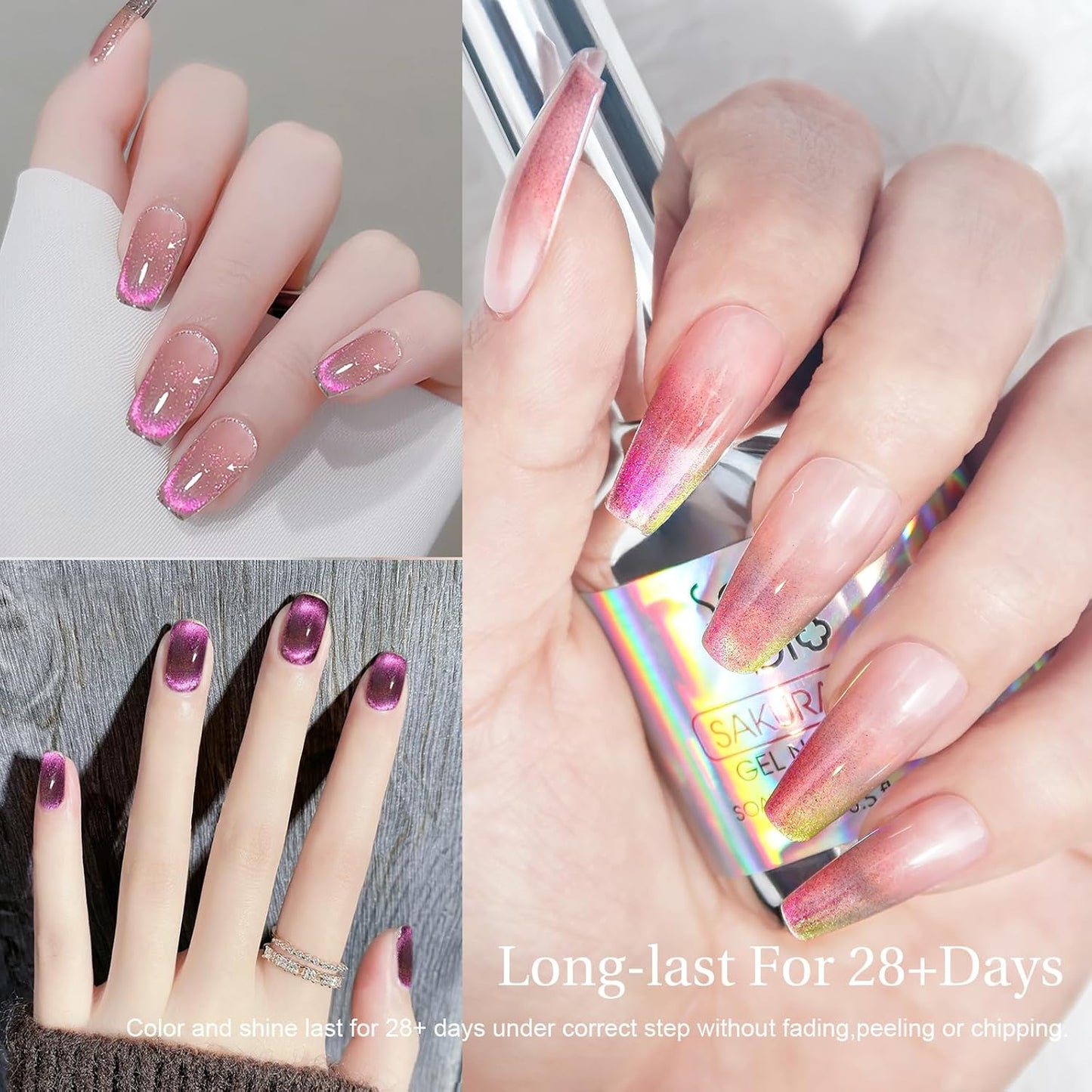 Cat Eye Gel Nail Polish with Magnet Stick, 15ml Glitter Holographic Nail Polish, Magnetic Effect Gel for Home DIY Manicure Gift, Exotic Berry