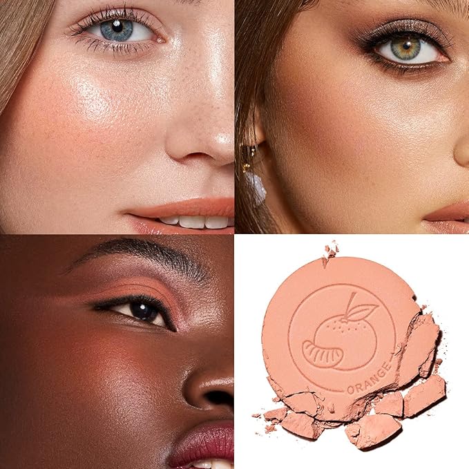 Face Blush, Powder Blush Makeup, Longlasting Highly Pigmented Face makeup, Smooth, Vegan & Cruelty Free, 1 Count, 02 ORANGE