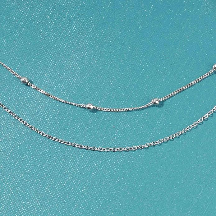 Boho Layered Satellite Choker Necklace Gold Ball Chain Necklace Short Collar Necklace Vintage Double Layer Necklace Jewelry for Women and Girls Gifts