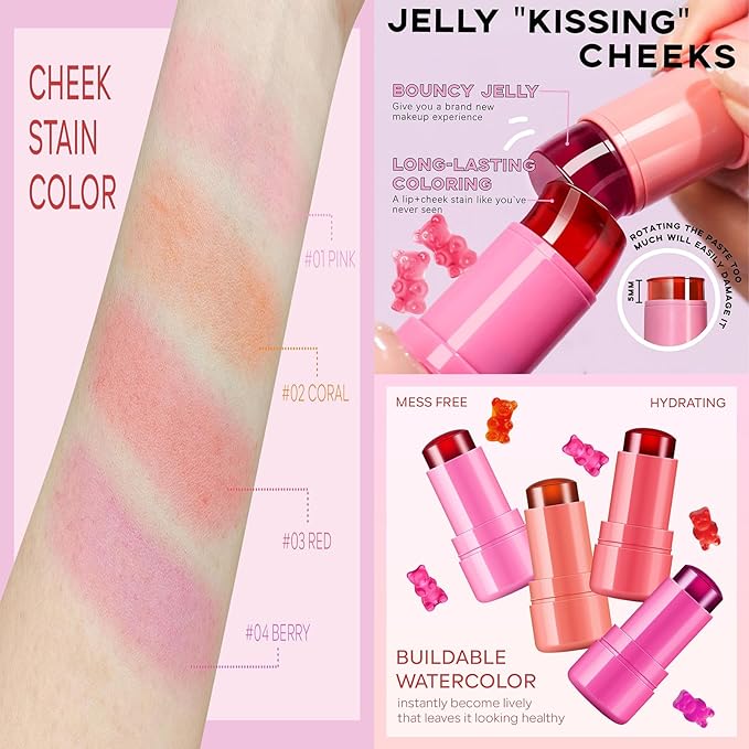 4Pcs Milk Jelly Blush - Milk Blush - Sheer Cheek & Lip Stain，Long Lasting Milk Jelly Tint Have Transparent & Bright Colors (multicolored)