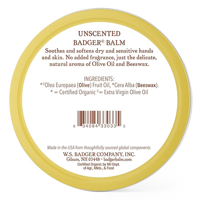 Badger - Unscented Dry Skin Balm, Sensitive Skin Balm, Moisturizing Balm for Dry Cracked Skin, Unscented Balm, Skin Moisturizer Balm, 2 oz (2 Pack)