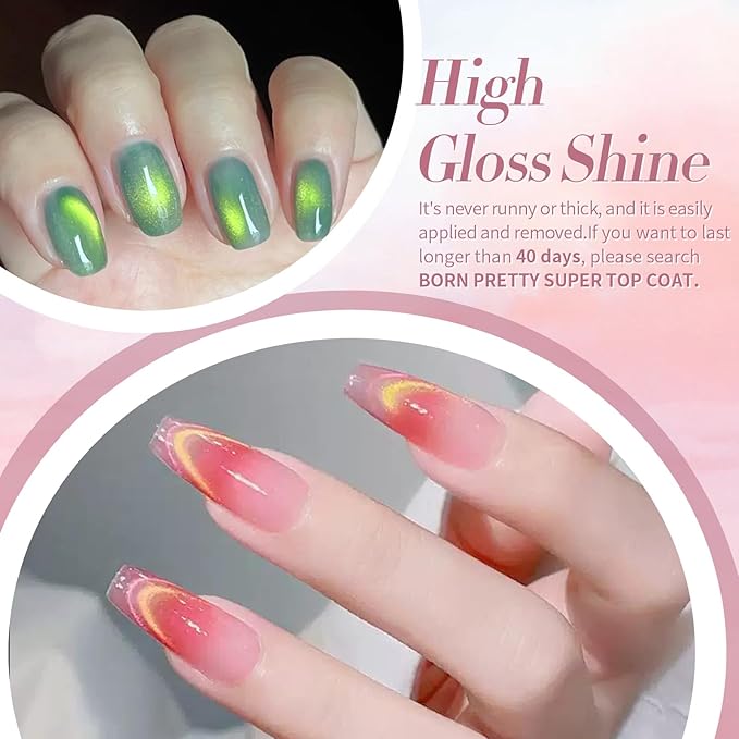 Born Pretty Cat Magnetic Eye Gel Nail Polish Rainbow Aurora Cat Magnetic Gel Polish Pink Green Blue Yellow Glitter Holographic Cat Magnetic Eye Gel Manicure Nail Art DIY, Firefly Aurora Series 6PCS