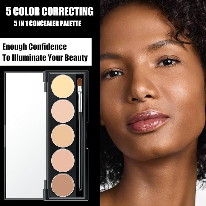 5 In 1 Multi-Use Correcting Concealer Palette,Waterproof Long Lasting Contour Palette,Professional Creamy Concealer Kit for Women,Easy to Create Full Coverage and Natural Finish.#4