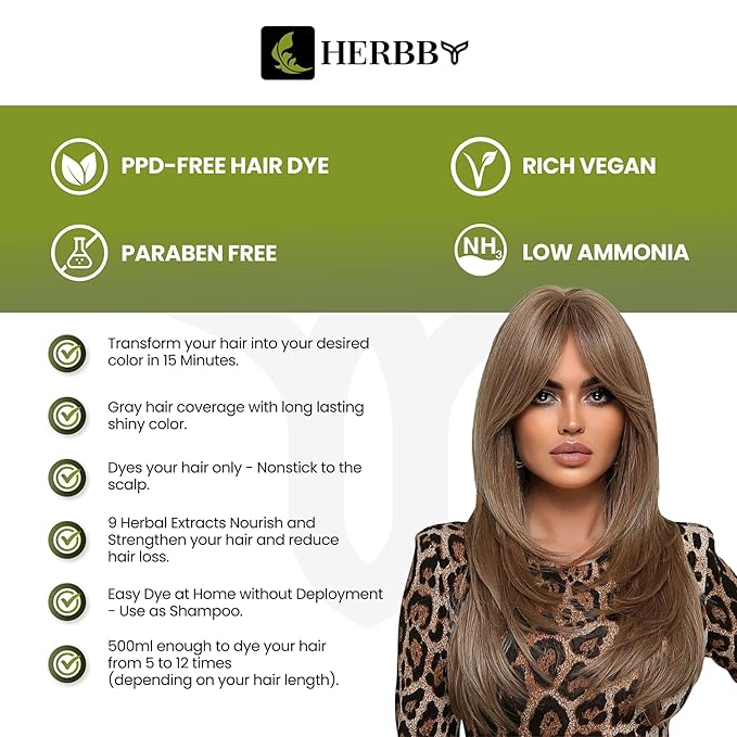 Hair Color Shampoo for Gray Hair Coverage&Color Transform with 9 Herbal Extracts –Long Lasting(6-8 Weeks),Shiny,Evenly Colored,Instant Hair Dye Shampoo&Conditioner, 500 Ml (TIGER BROWN COLOR)