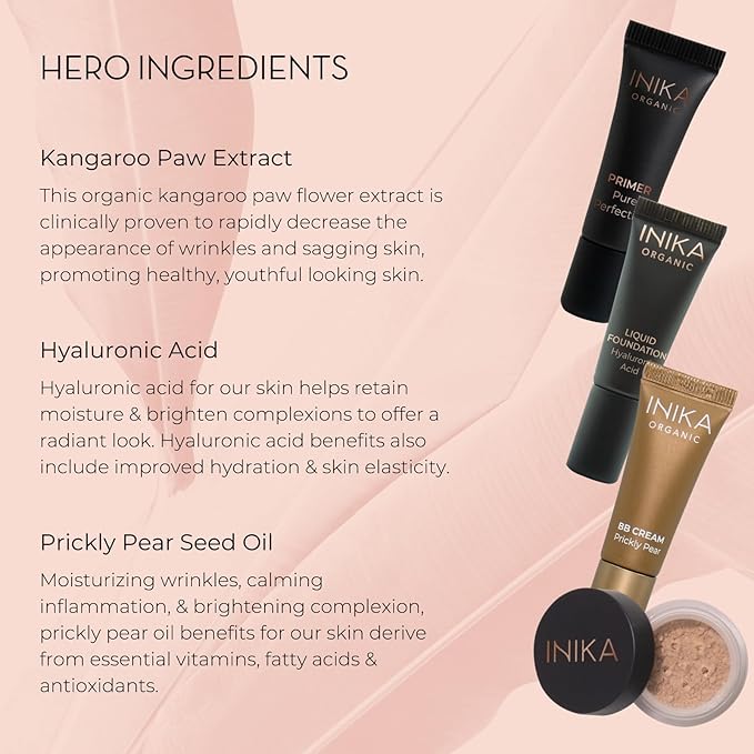 INIKA Organic Foundation Trial Set, Natural Mineral essentials kit, Vegan, Cruelty-Free, Paraben-Free, Rich in Antioxidants and Essential Fatty Acids, Comes in Sustainable Packaging - Tan