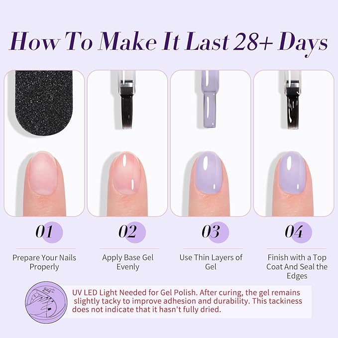 BORN PRETTY Jelly Purple Gel Nail Polish 6 Colors Purple Violets Colors Gel Polish Kit Soak Off Gel Nail Kit Collection Nail Art Gel Manicure Kit DIY at Home Salon Gifts