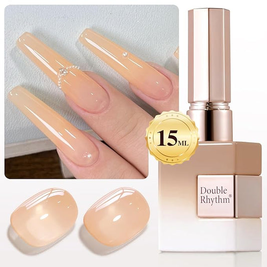 Double Rhythm Translucent Gel Polish Sheer Neutral Natural Light Milky Same Color Same Bottle 15ML Jelly UV Nail Polish Nail Art DIY at Home (Light Yellow Pink-A1423)