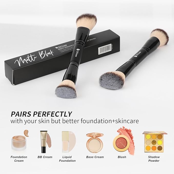 DUcare Foundation Brush Contour Bronzer Double Ended Makeup Brush for Blending Liquid Powder Concealer Cream Blush Buffe Black