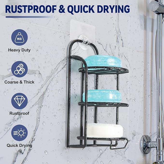 3-Tier Shower Soap Shampoo Bar Holder, Self Adhesive & Freestanding Draining Bathroom Soap Dish Caddy for Bathroom Wall Accesories Decor