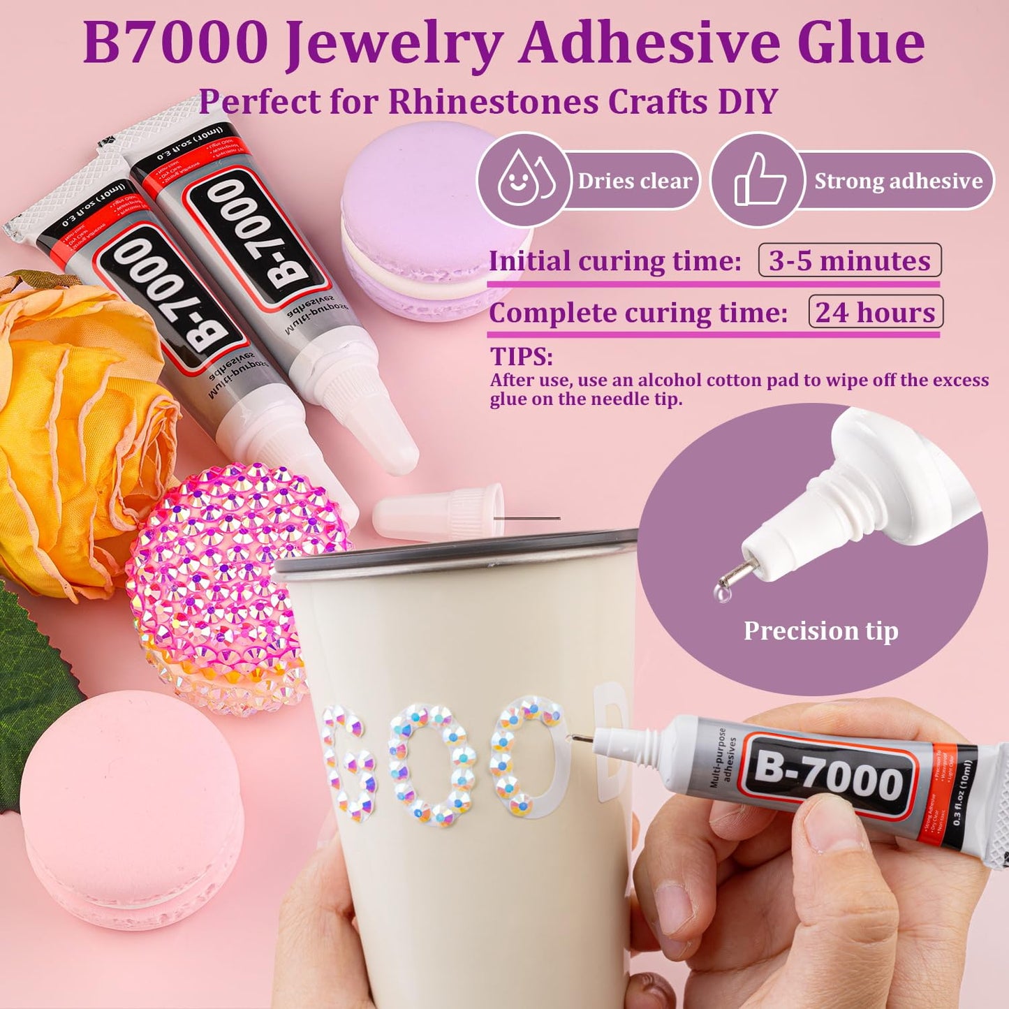 Resin Jelly Rhinestones for Crafting with B7000 Jewelry Glue, 2 Boxes White Flatback Crystals with 3Pcs 10ml Glue, Bedazzling Non Hotfix Gems for DIY Tumblers Clothing Shoes Manicure