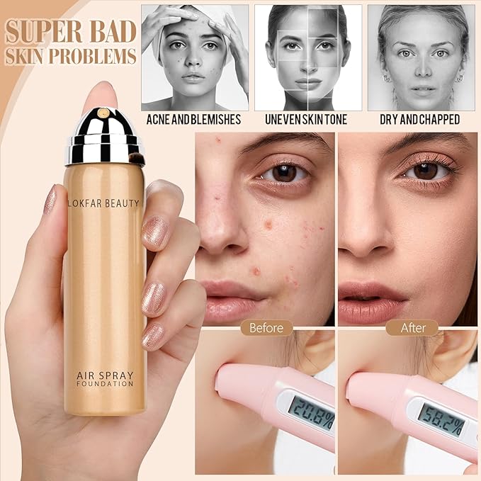 AirBrush Foundation Spray, Silky Mist Foundation Spray Makeup Set with Brush, Full Coverage Foundation for Smooth Radiant Finish, Formula Breathable Lightweight Hydrating | #05 Sand