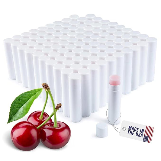 Lip Balm Bulk Unlabeled - Made in USA Bulk Chapstick - Natural Ingredients Vitamin E Shea Butter - Custom Chapstick Bulk For Party & Wedding Favors (100 Count, Cherry)