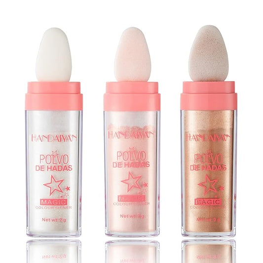 3PCS Polvo De Hadas Body Shimmer Glitter Highlighter Powder Makeup,High Gloss Sparkle for Face Body Hair,Create The Most Sparkly And Attractive Glitter Makeup
