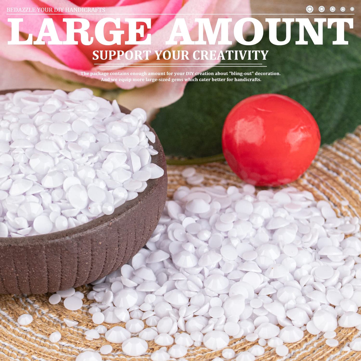 Resin Rhinestones Crafting, 2/3/4/5/6mm Flatback Jelly Rhinestones, 2 Boxes White Non Hotfix Crystal Gems for Bedazzling Crafts Mugs Tumblers Clothes Makeup Nail