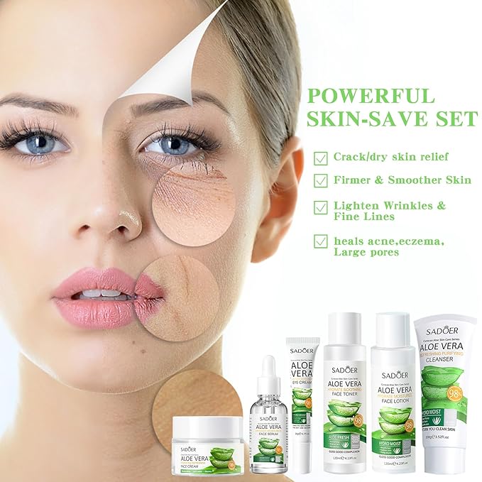 Aloe Vera Daily Skin Care Set Daily Moisturizing & Nourishing Fresh Aloe Essence Skin Care Set Vitamin Essence Six-piece Set For Valentine's Day And Festival Day