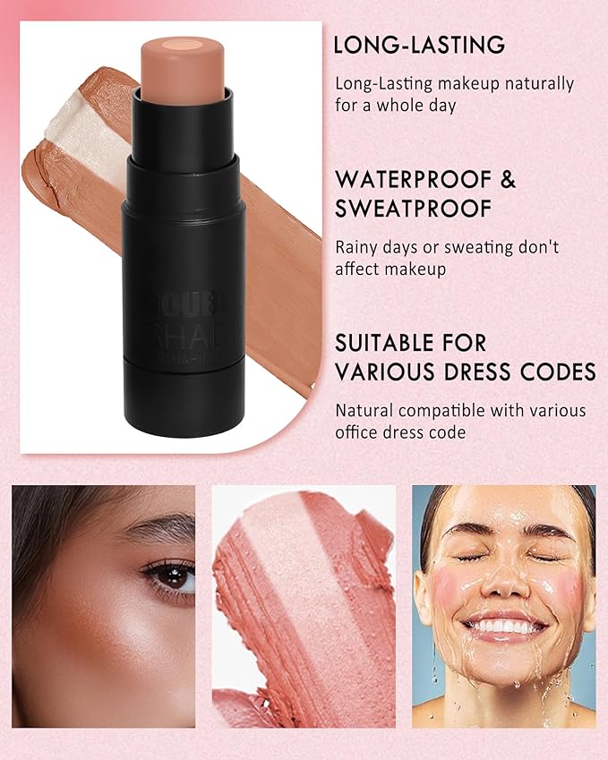 Cream Blush Stick Makeup for Cheeks, Multi Blush & Highlighter Contour Stick, Long Lasting Waterproof Creme Blush Bronzer Stick, Lightweight Matte and Dewy Finish, Face Shaping Makeup for Women-05