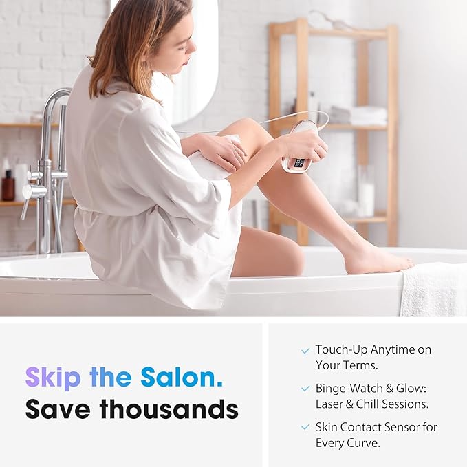 IPL Laser Hair Removal Device for Women & Men - Home 45°F Ice-Cooling Contact for Painless & Long-Lasting Results, 86% Hair Reduction in 3 Weeks for Full Body & Bikini Line, Rose Gold