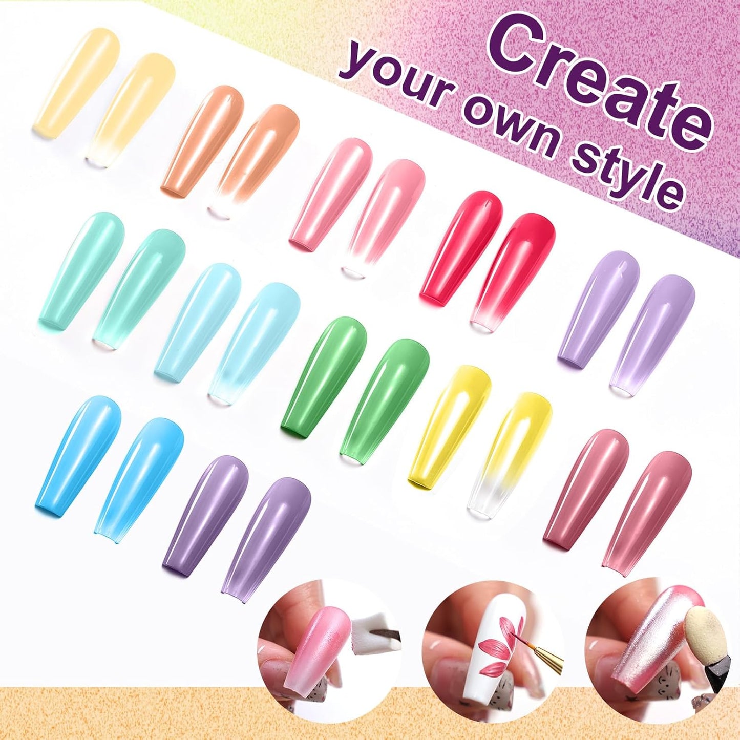 Gradient Painting Gel, 12 Bright Colors Ombre Gel Nail Polish for Pigment Pat Aura Nails, French Manicure DIY Nail Art Long-lasting No-wipe Cream Color Palette Lullaby Set