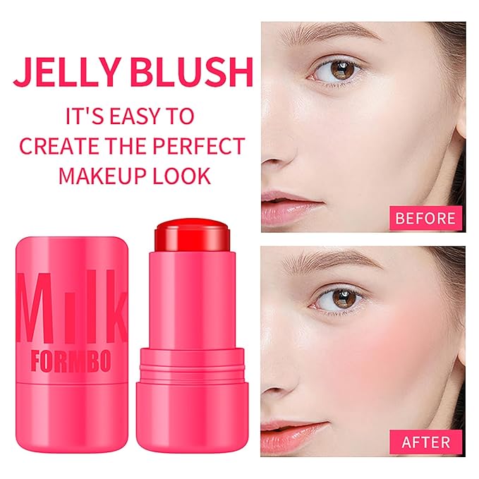 Cooling Water Jelly Tint Blush Makeup Blush Stick 3-in-1 Lip and Cheek Tint Stain Jelly Blush Multi-use Clear Glossy Gel Blush,0.18 Oz (4 Colors, 0.18 Oz)