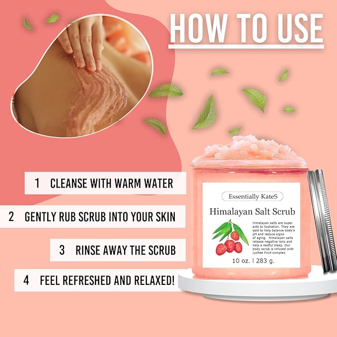 Himalayan Salt Scrub 10 oz - UNCOVER ULTIMATE SKIN HYDRATION and bestow glowing, healthier skin - The best stocking stuffer.
