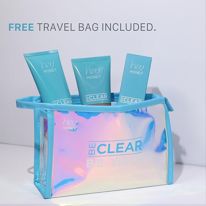 Hey Honey Skincare Be Clear 3-Step Acne Clearing Kit |Clear Face Wash, Deep Pores Cleansing, Overnight Treatment | with Propolis & Honey | Clear Blemish Skin Purifying Formulas | 3-Piece Kit