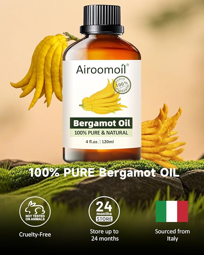 Bergamot Essential Oil Pure Citrus Oils Aromatherapy for Natural Reed Diffuser & Soap Making Fall Scents Room Spray Skin 4 Fl Oz