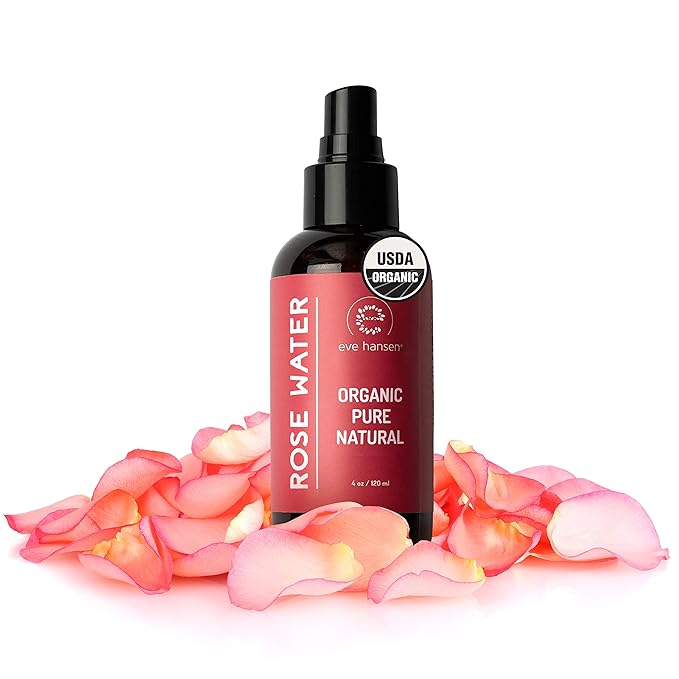 Eve Hansen Organic Rose Water Spray – Pure Rosewater Face & Hair Mist for Hydration & Refreshing Glow | Facial Toner & Makeup Setting Spray | Alcohol-Free & Vegan | 4 oz