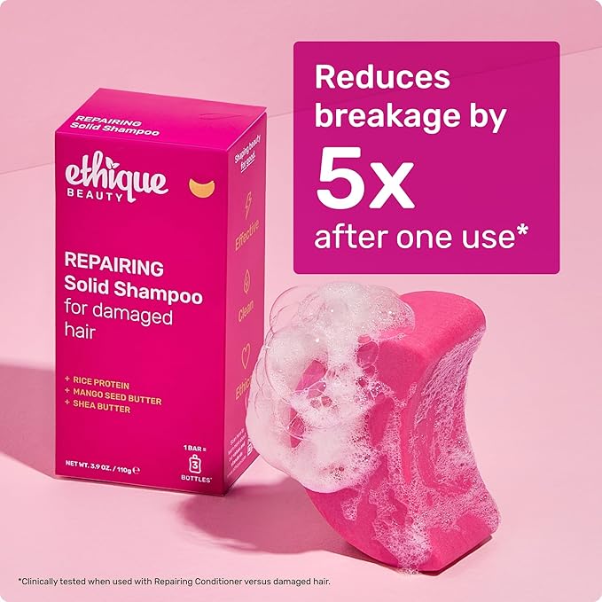 Ethique Repairing Shampoo Bar for dry, damaged hair with Rice Protein - Plastic-Free, Vegan, Cruelty-Free, 3.88 oz - Formerly Sorbet