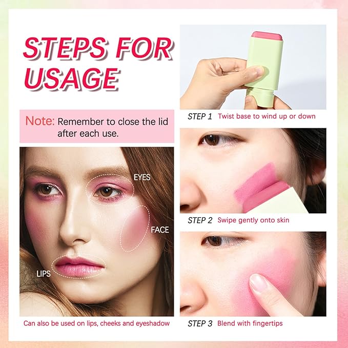 Cream Coral Orange Blush Stick,Multi-Use Makeup Milk Blush Stick,Long Lasting Natural Blush Makeup 2-in-1 Cheek and Lip Tint,Waterproof Vegan Tinted Moisturizer Matte Blush Stick for Cheeks and Lip