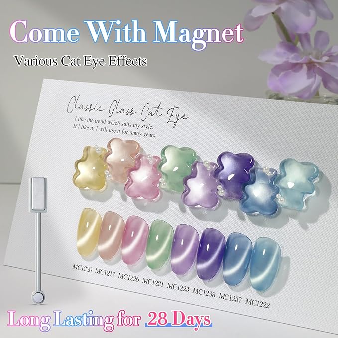 Double Rhythm 28Pcs 0.5Oz Glass Cat Eye Gel Nail Polish Set Same Color Same Bottle Soak Off Magnetic Jelly Gel Polish Kit Nail Art Manicure Salon DIY at Home (Nude Pink Blue Green-T24-10)