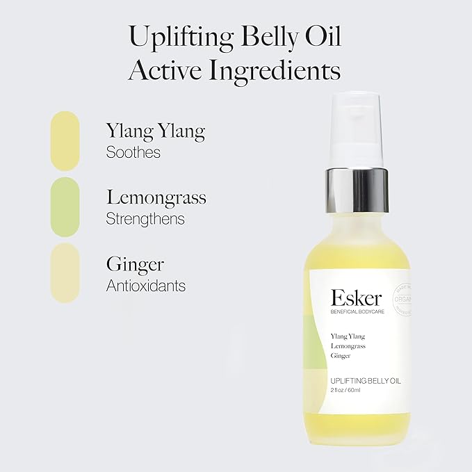 ESKER Natural Uplifting Belly Oil | (2.0oz) | Plant-Based Formulated with Antioxidants Promoting Deep Hydration and Cell Regeneration | Skin Stays Nourished and Resilient During Pregnancy