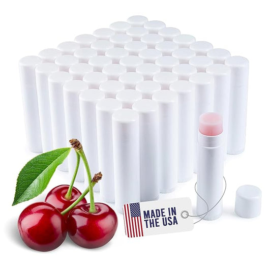 Lip Balm Bulk Unlabeled - Made in USA Bulk Chapstick - Natural Ingredients Vitamin E Shea Butter - Custom Chapstick Bulk For Party & Wedding Favors (50 Count, Cherry)