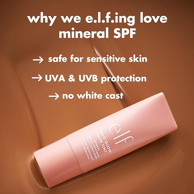 e.l.f. Halo Glow Skin Tint SPF 50, Tinted Moisturizer For Light, Buildable Coverage, Creates A Natural Glow, Vegan & Cruelty-Free, 14 Deep Warm