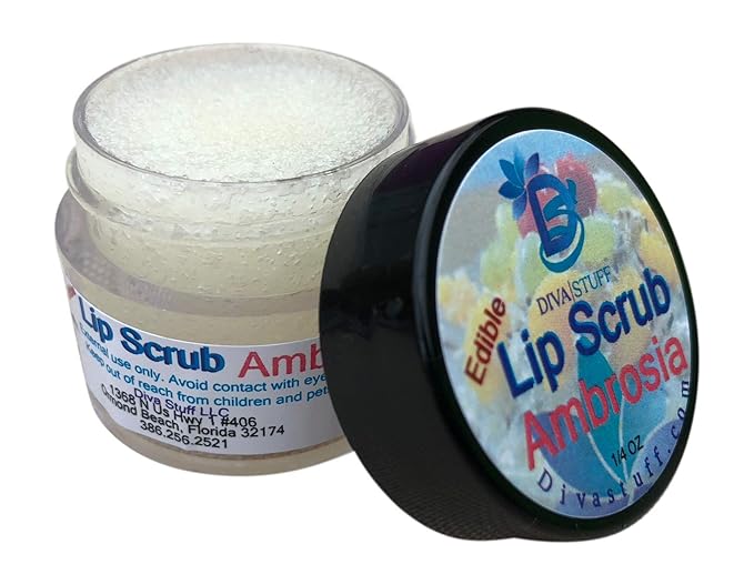 Diva Stuff Ultra Hydrating Lip Scrub for Soft Lips, Gentle Exfoliation, Moisturizer & Conditioner, Ambrosia with Coconut – ¼ oz (Made in the USA)