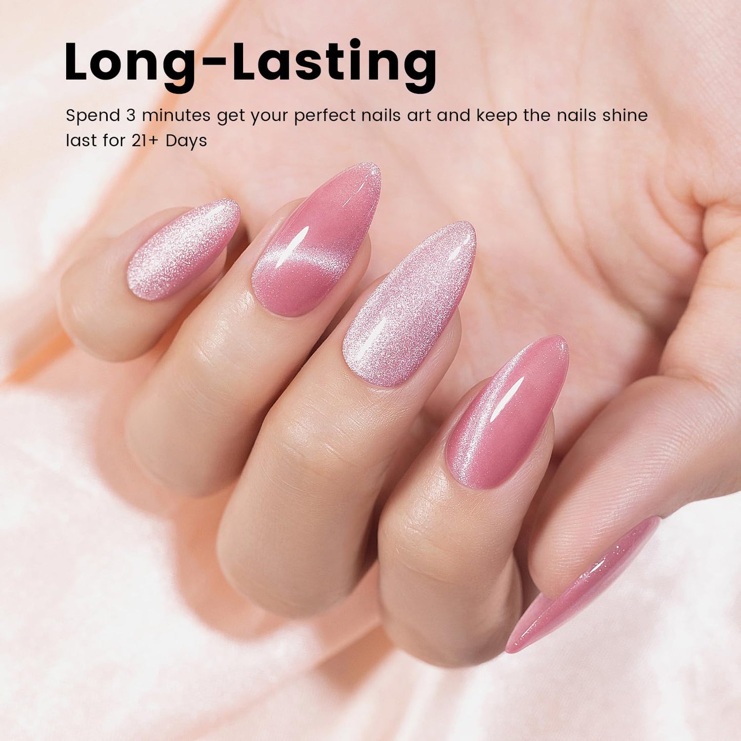 RARJSM Magnetic Cat Eye Gel Nail Polish Nude Purple Pink Silver Glitter 15ml 9D Cateye Galaxy Universal Shimmer Velvet Ice Gel Polish with Magnet Stick UV LED Curing Require Soak Off DIY Home