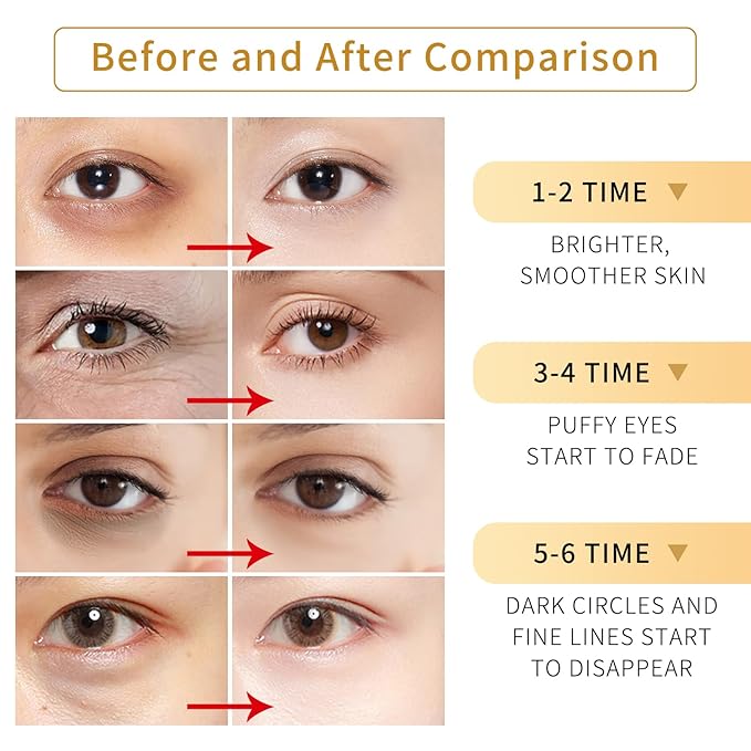 24K Gold Eye Mask - 60 Pieces, Collagen Hyaluronic Acid Eye Mask, Anti-aging, Remove Dark Circles, Puffiness and Wrinkles, Refreshes Skin, Suitable for Both Men and Women