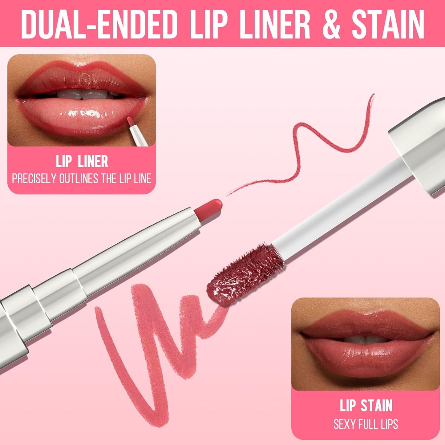 iMethod Lip Liner Stain - Lip Stain, 2-In-1 Dual-Ended Peel Off Lip Stain with Tweezer, Natural Long Lasting Peel Off Lip Liner, Easy to Use for All Skin Types, Stay All Day, Nude Pink