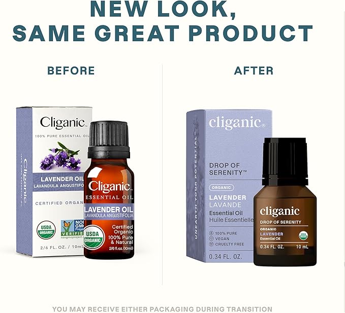 Cliganic Organic Lavender Essential Oil - 100% Pure Natural Undiluted, for Aromatherapy Diffuser | Non-GMO Verified (Packaging May Vary)