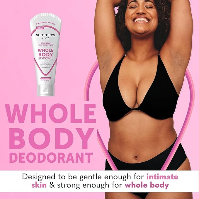 Summer's Eve, Whole Body Deodorant for Women, Ultimate Odor Control, Aluminum Free Deodorant, 3 Fl Oz + Simply Sensitive Daily Gentle All Over Feminine Body Wash, Removes Odor, pH Balanced, 15 fl oz