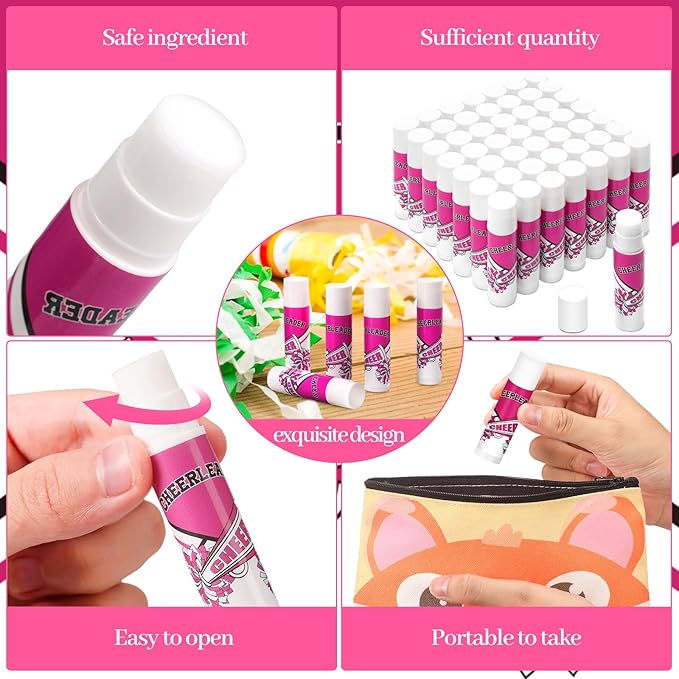 50 Pcs Cheer Gifts Bulk Cheerleading Lip Balm Gifts Moisturizing for Cheerleader Gifts Women